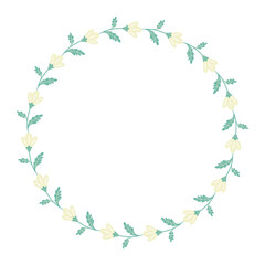 Obraz na płótnie Canvas Clip art of hand drawn simple wreath wild flowers on isolated background. Design for mothers day, springtime and summertime celebration, scrapbooking, wedding invitation, textile, home decor.