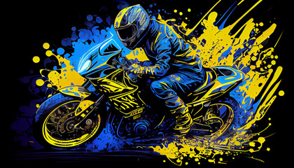 nmomoio_Super_moto_bike_blue_Yellow Ai generated image 