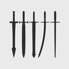 set of silhouette european swords knight vector