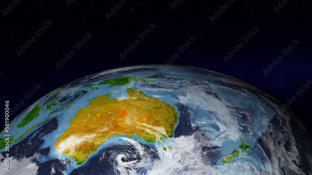 Canvas Prints realistic earth globe zoomed and focused on australia continent. day side of earth illuminated by su