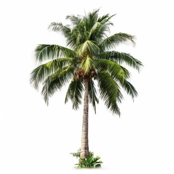 A tall green palm tree on white background Generative AI
