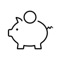 Modern icon of a Piggy bank with coin. Outline style Vector illustration