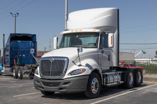 Navistar International Semi Tractor Trailer Truck display at a dealership. Navistar International is subsidiary of Traton.