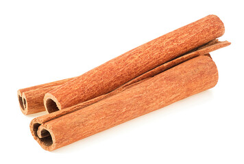 Aromatic cinnamon sticks isolated on a white background. Canella spice.