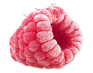 Delicious frozen raspberry isolated on a white background. Raspberries covered with hoarfrost.