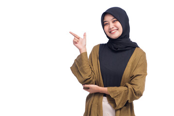 Happy Young Hijab Woman Pointing Isolated