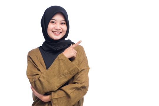 Happy Young Hijab Woman Pointing Isolated