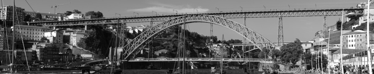 Panorama of the city of Porto and the Dom Luis I bridge on the Duero River in Portugal