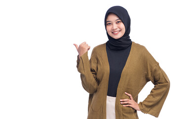 Happy Young Hijab Woman Showing Isolated