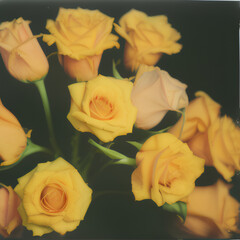 Yellow flowers blooming with dark background, closed with copy space