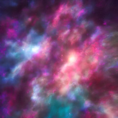 Fototapeta na wymiar Colored nebula with many points of light