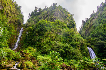 Stunning waterfalls in Dominica, Trafalgar falls, Caribbean