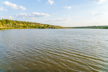 Lake, natural body of water in Eastern Europe. Background with selective focus
