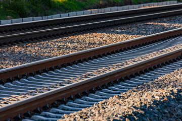 Rails of the train in a track bed made of gravel