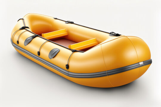 Yellow rubber life boat isolated on white background. Rescue and recreational sea transport. AI generative