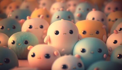 Lots of soft cute toys, with a blurred background