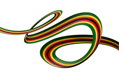 3d Flag Of Zimbabwe Country, Shiny Wavy 3d Flag Ribbon Isolated On White Background, 3d illustration