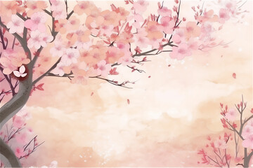 sakura branch on a pink background with empty space in the middle