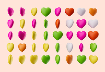 Heart Shape Sugar Candies, 3d Heart Shape Multicolor Candies On Peach Background, 3d illustration