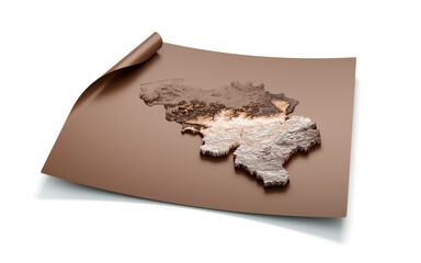 Map Of Belgium Old Style Brown On Unrolled Map Paper Sheet, 3D illustration