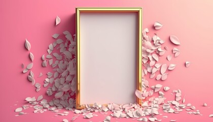 petals and empty frame for text. Mockup