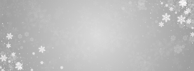 White Snow Vector Panoramic Grey Background.