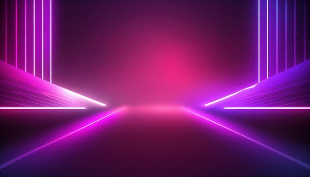 Abstract pink-purple background with neon lines and fog, synthwave © Tisha