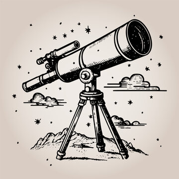 Vintage engraving style sketch of a telescope
