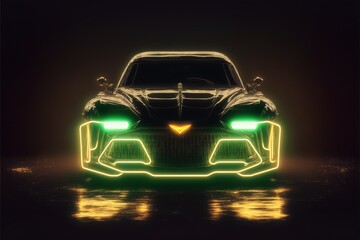 A car with neon lighting. AI