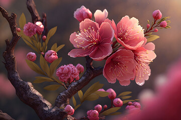 Obraz na płótnie Canvas Flowering sakura tree branch. Generative AI