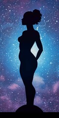 Dot matrix of fertility goddess silhouette with a galaxy-inspired backdrop Generative AI