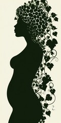 Dot matrix of fertility goddess silhouette with a vine of ivy wrapping around her Generative AI