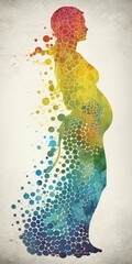 Dot matrix of fertility goddess silhouette with a watercolor effect Generative AI