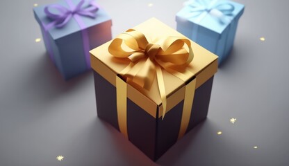 Obraz premium Three gift boxes with bow, simple background, present box