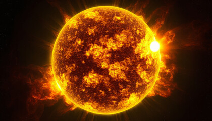 sun and fire in the dark space including  a sun flare, created with generative art tools