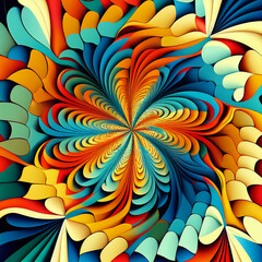 Abstract flower ai generated background illustration of a colored abstract mandala in the trend colors red, orange, blue, yellow and pool blue