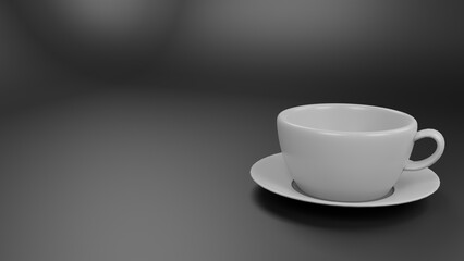 3d render White cup of tea with empty space on black background illustration