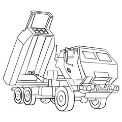 HIMARS Doodle fill color. M142 High Mobility Artillery Rocket System. Tactical truck.