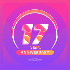 Fototapeta premium Number 17 vector logos for Anniversary Celebration Isolated on Violet background, Vector Design for Celebration, Invitation Card, and Greeting Card.