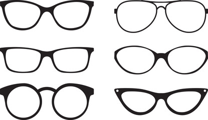 Lentes negras. Ilustración vectorial de la colección de anteojos. Lentes clásico y moderno. Complementos ópticos masculinos y femeninos de diseño - obrazy, fototapety, plakaty