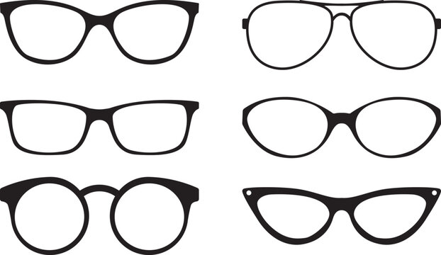 Lentes negras. Ilustración vectorial de la colección de anteojos. Lentes clásico y moderno. Complementos ópticos masculinos y femeninos de diseño