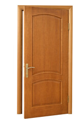 Wooden door on white background