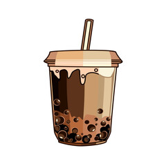 Bubble tea in cup with straw vector illustration in flat technique 