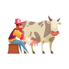 Cow Milking Illustration