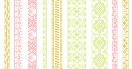 Embroidery ribbon vector patterns, lace seamless border, fashion edge stripes.