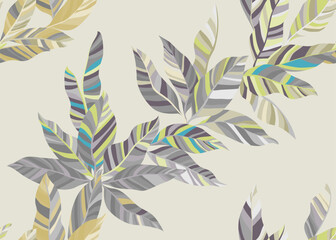 Detailed houseplant leaves repeat pattern vector. Artistic floral spring fashion textile
