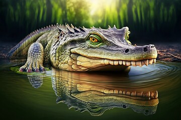 Fototapeta premium illustration, crocodile in water, ai generative