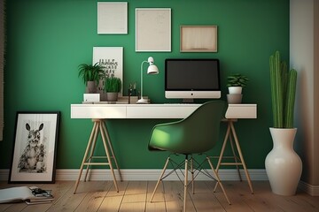 green wall desk, Generative AI