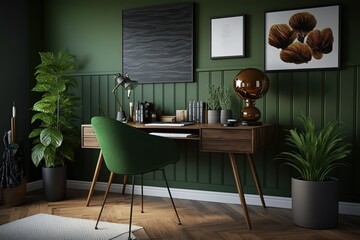 green wall desk, Generative AI