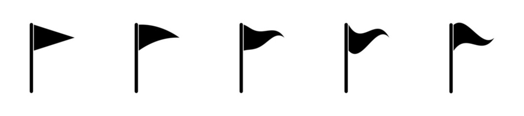 Different black flag. Mark location. Flag vector set. Marker illustration.